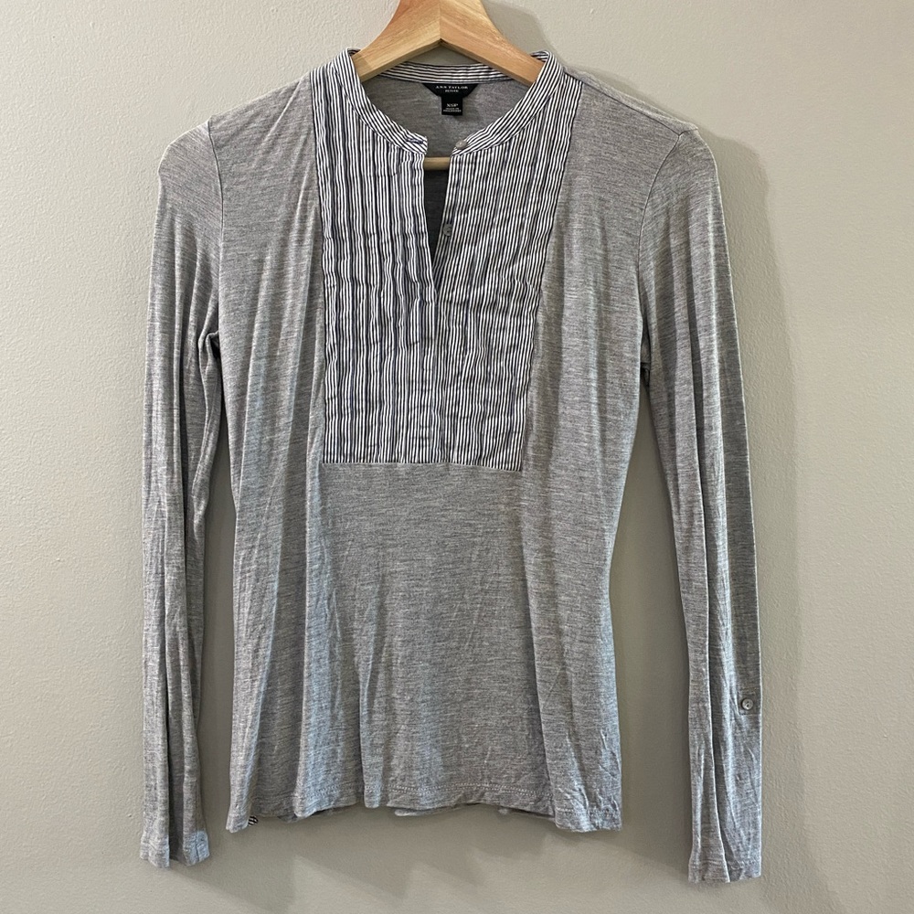 Ann Taylor Top with blue and white pinstriped top.